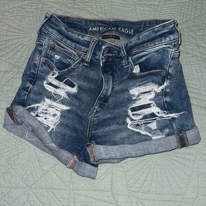 American Eagle Outfitters Blue Distressed Jean Shorts